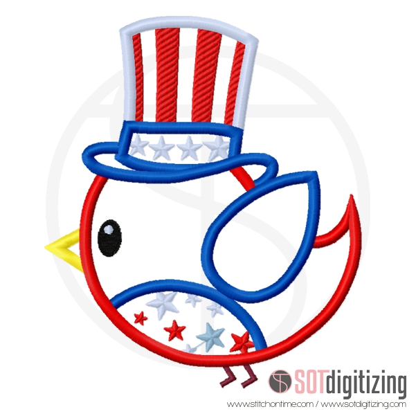 3 4th July : Patriotic Bird in Hat Applique