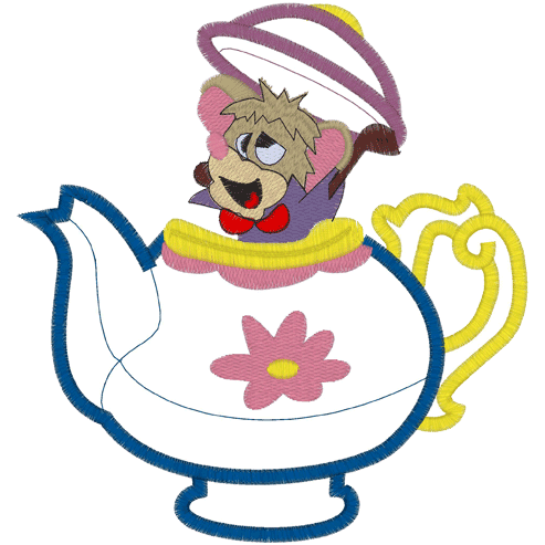 Alice (A44) Mouse In Teapot 5x7 Applique