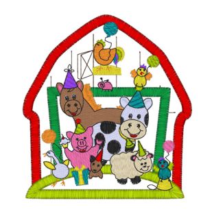 Barns (7) Barn Full Of Party Animals Applique 4x4