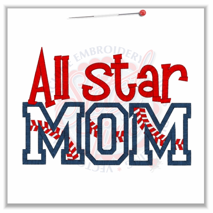 Baseball (133) All Star Mom Applique 5x7
