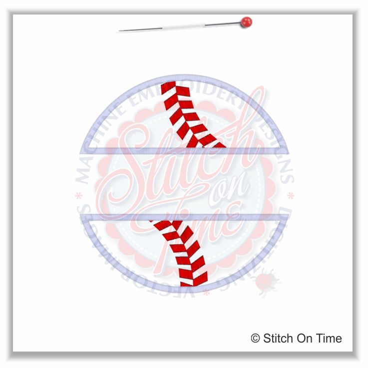 150 Baseball : Split Baseball Applique 6x10