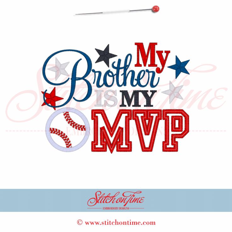 155 Baseball : My Brother is My MVP Applique 5x7
