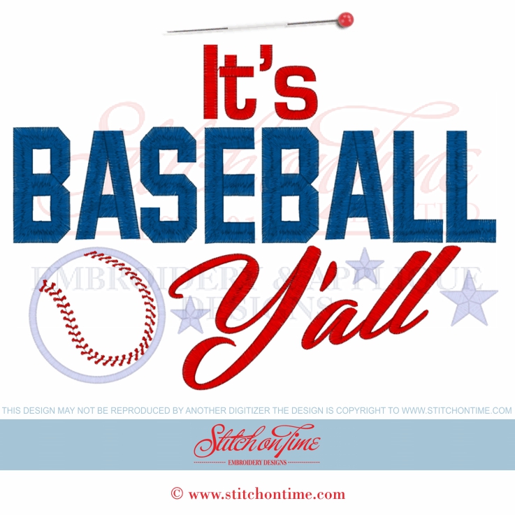 205 Baseball : It's Baseball Y'all Applique 4 Hoop Sizes