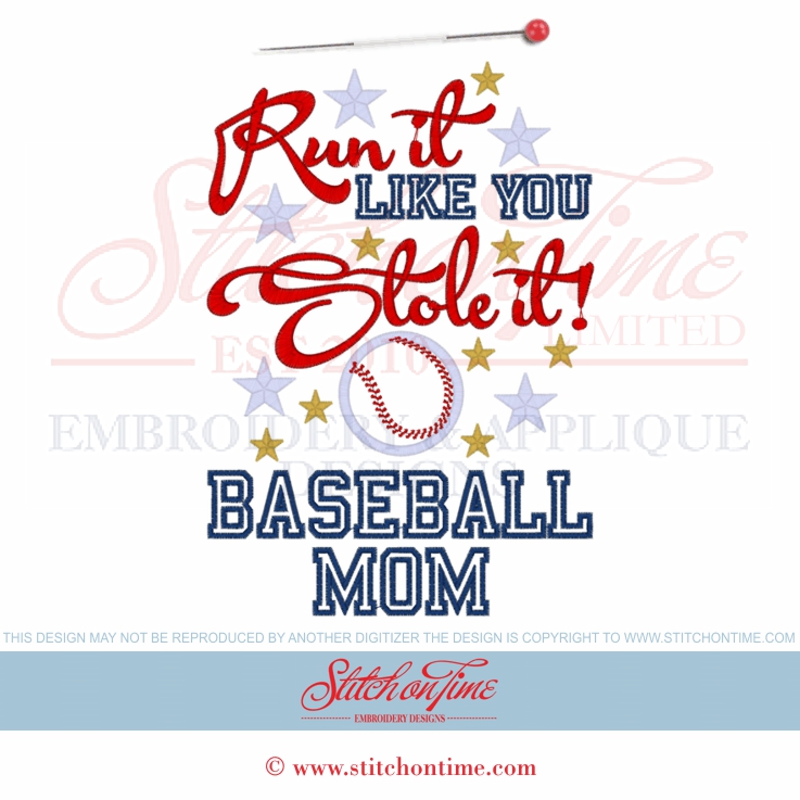 207 Baseball : Run It Like You Stole It Applique 6x10