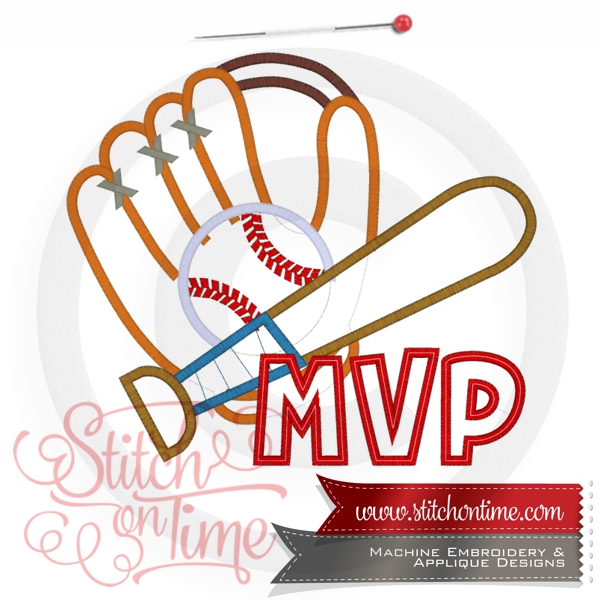 217 Baseball :  Bat Ball Glove MVP Applique 4 Hoop Sizes Inc
