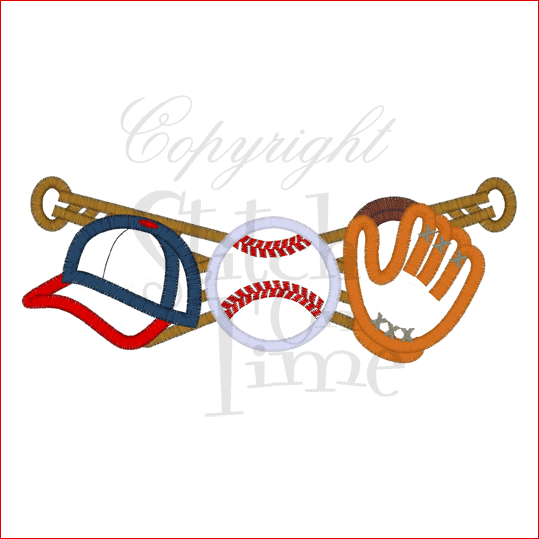 Baseball (61) Bat Ball Hat Glove Applique 5x7