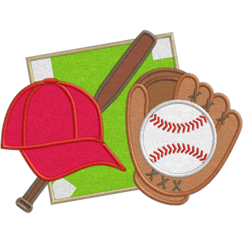 Baseball (A7) Ball Glove Hat Bat Applique 5x7