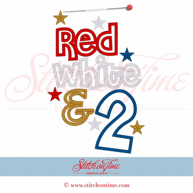 755 Birthday : Red White & 2 Applique 6x10