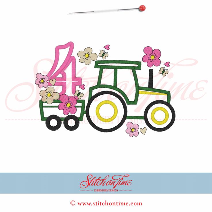 763 Birthday : Tractor with 4 Applique 5x7