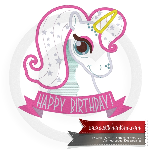 1020 BIRTHDAY : Happy Birthday Unicorn Applique