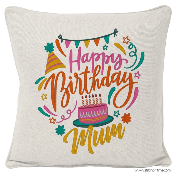 1039 BIRTHDAY : Happy Birthday Mum with Hat & Cake
