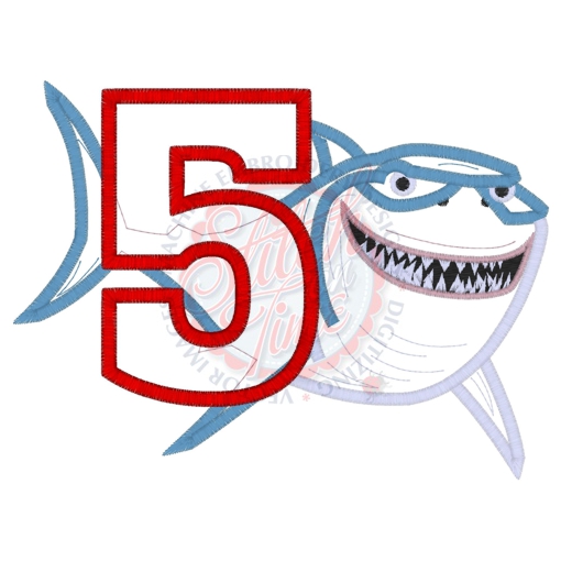 Birthday (162) 5 Shark Applique 5x7