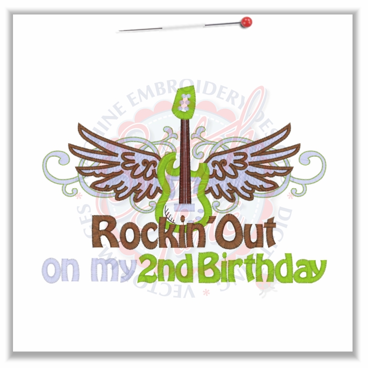 Birthday (194) Rockin Out On My 2nd Birthday Guitar Applique 5x7
