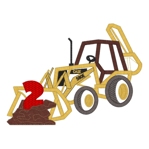 Birthday (2) Backhoe with 2 Applique 5x7