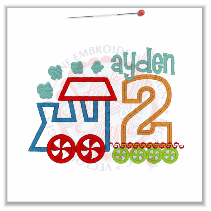 Birthday (201) Train With 2 and Ayden Applique 5x7
