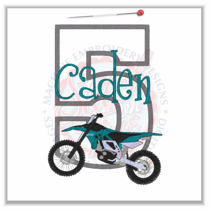 Birthday (211) 5 Dirtbike Caden Applique 5x7