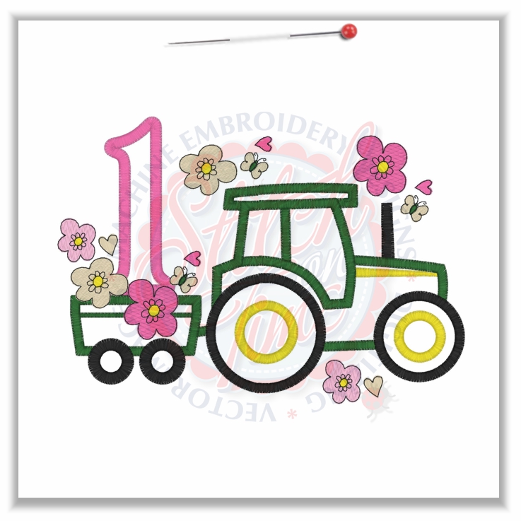 236 Birthday : 1st Birthday Tractor Applique 5x7