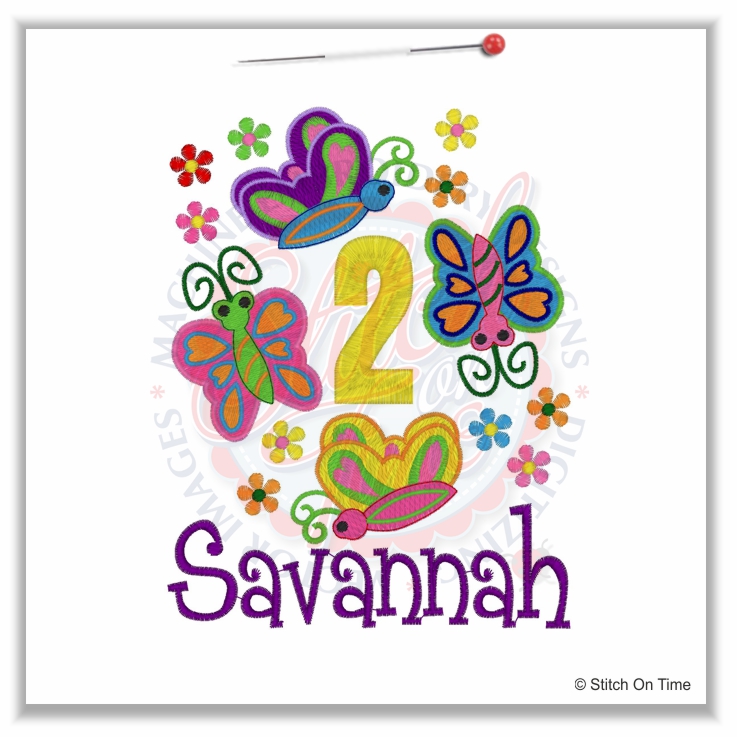 247 Birthday : 2 With Butterflies Savannah Applique 5x7