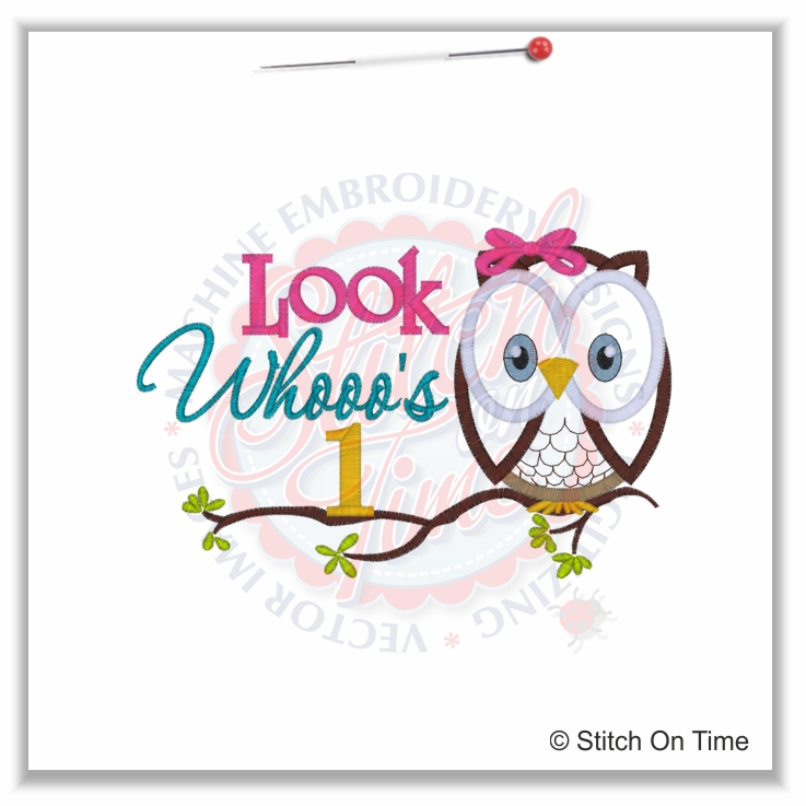 270 Birthday : Look Whoo's 1 Owl Applique 5x7