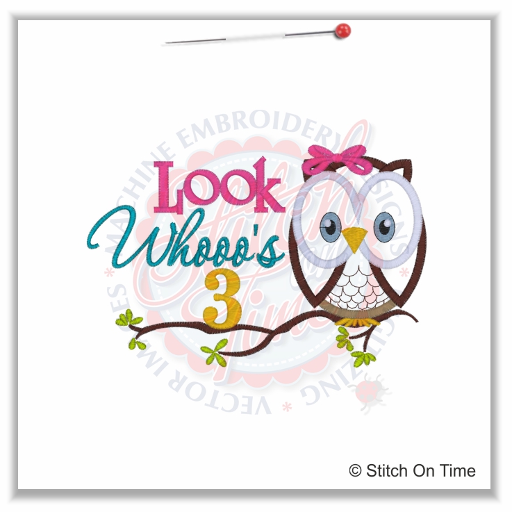 271 Birthday : Look Whoo's 3 Owl Applique 5x7