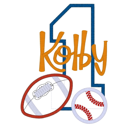 Birthday (30) Kolby 1 with Baseball & Football Applique 5x7
