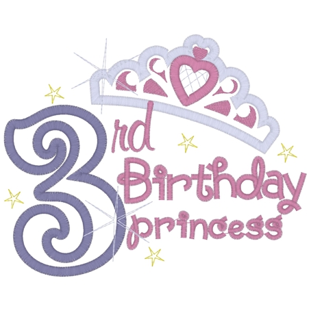 Birthday (53) ..3 Birthday Princess Applique 5x7