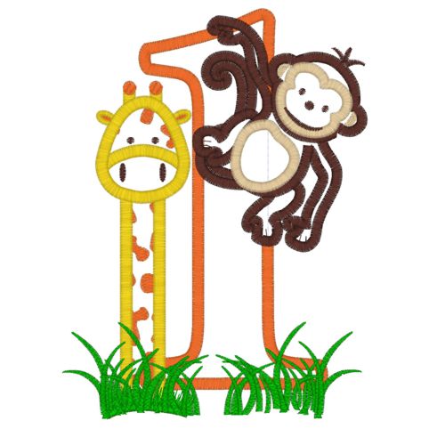 Birthday (77) ..1 with Giraffe and Monkey Applique 5x7