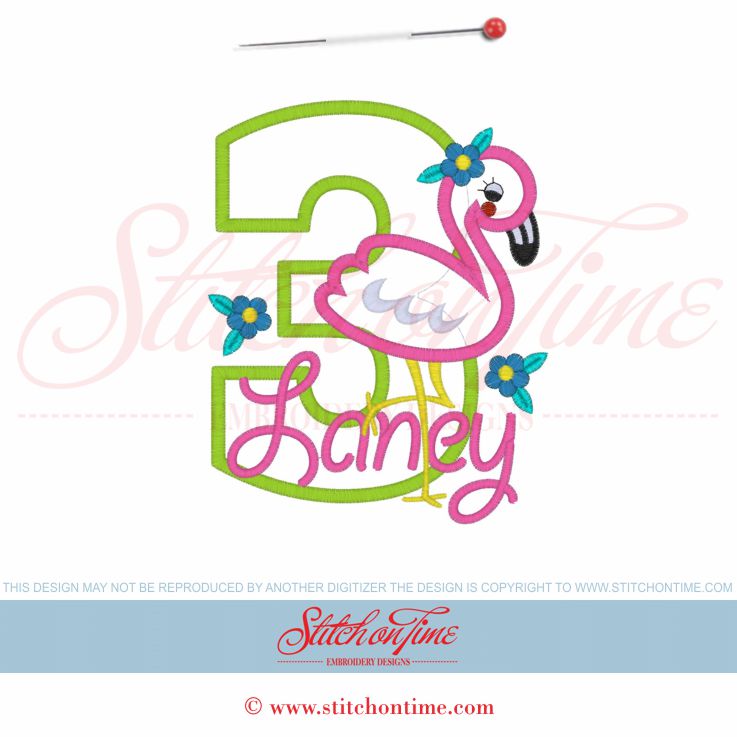829 Birthday : Flamingo Made To Order Applique 5x7