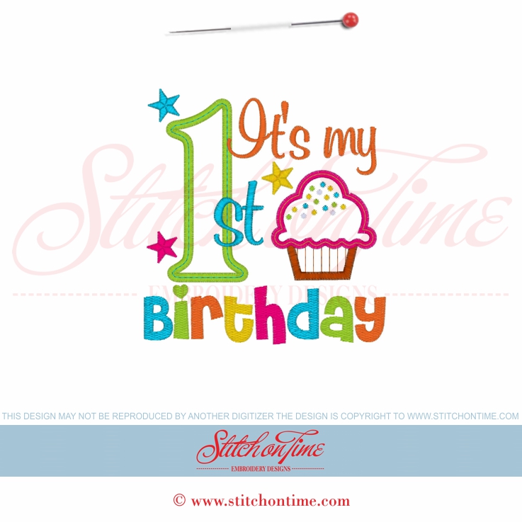 859 Birthday : Its my 1st Birthday Cupcake Applique 5x7