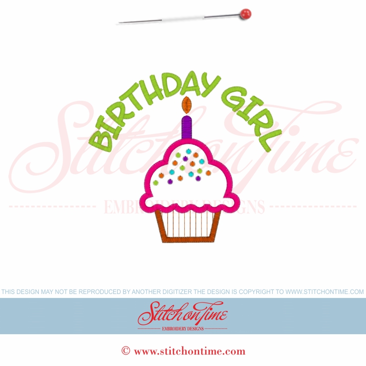 867 Birthday : Birthday Girl Cupcake Applique 5x7