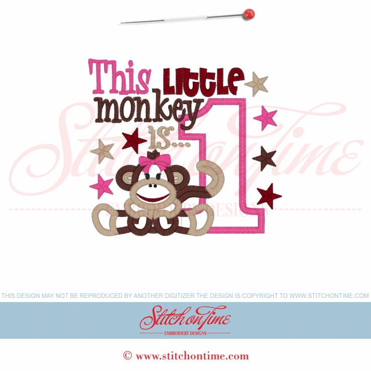870 Birthday : This Little Monkey Is 1 Applique 5x7