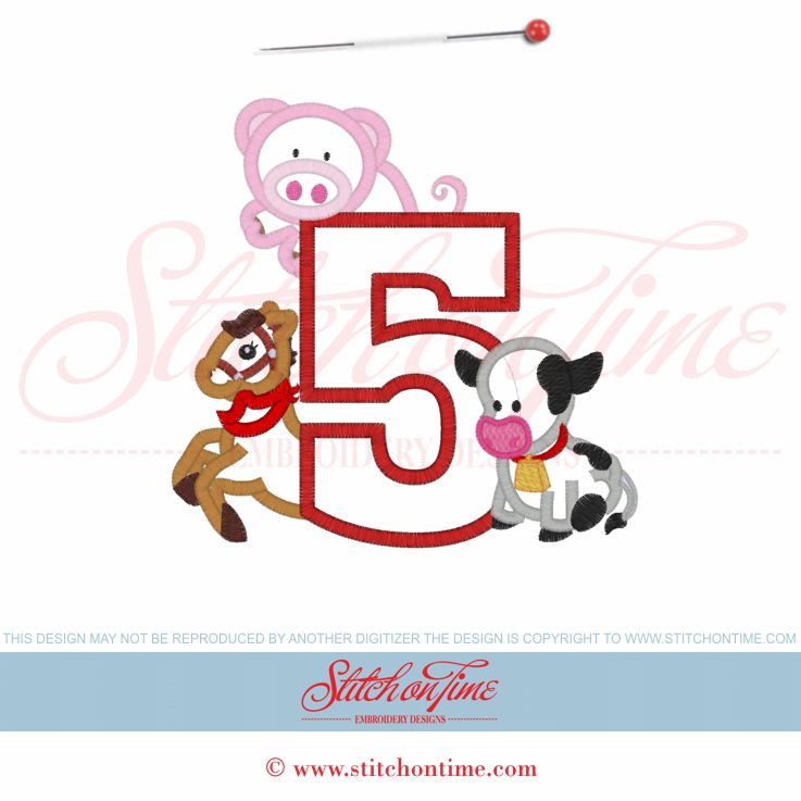 875 Birthday : Pig Horse Cow with 5 Applique 6x6