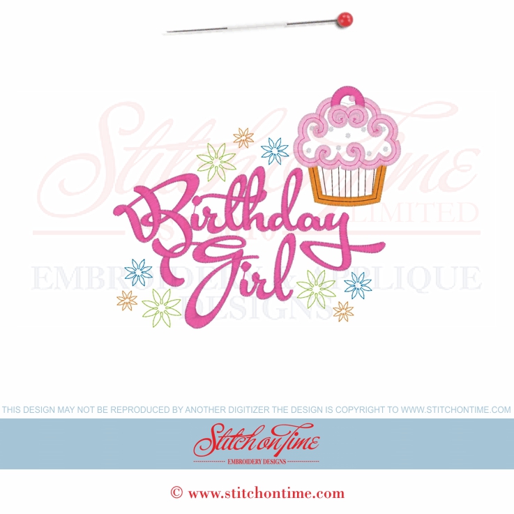 934 Birthday : Birthday Girl Cupcake Applique 5x7