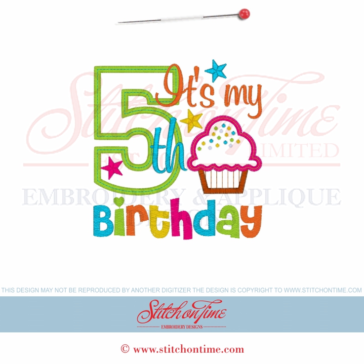 942 BIRTHDAY : It's My 5th Birthday Cupcake Applique 5x7