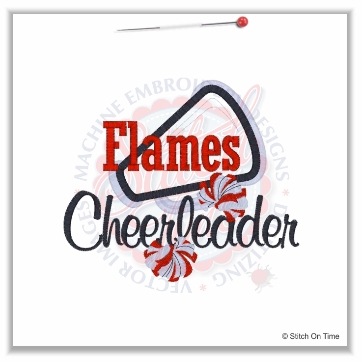 80 Cheerleader : Flames Cheerleader Applique 5x7