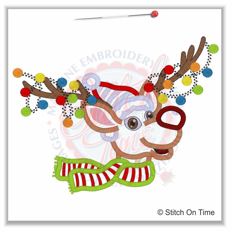 359 Christmas : Reindeer With Christmas Lights Applique 6x10