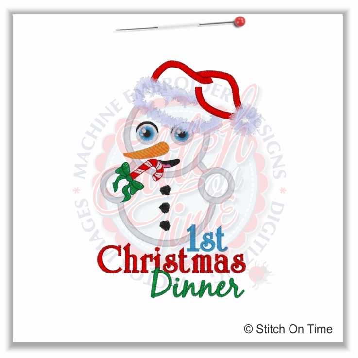 383 Christmas : Snowman 1st Christmas Dinner Applique 5x7