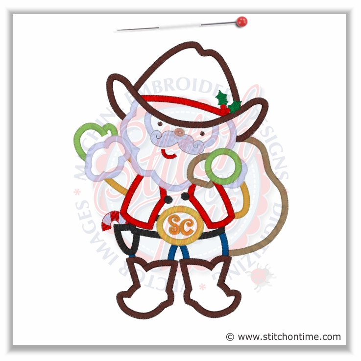 2 Cowboy Xmas :Christmas Santa Applique 5x7