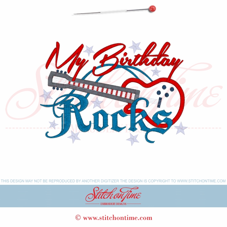 1223 Custom : My Birthday Rocks Guitar Applique 5x7