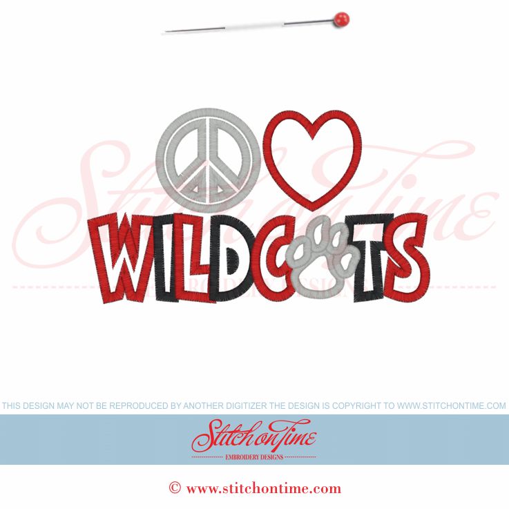 3040 Custom : Peace Love Wildcats Applique 5x7