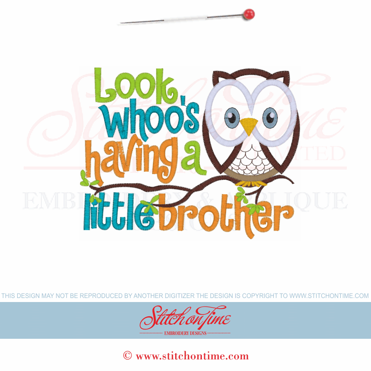 3522 Custom : Look Whoo's Having A Little Brother Applique 5x7