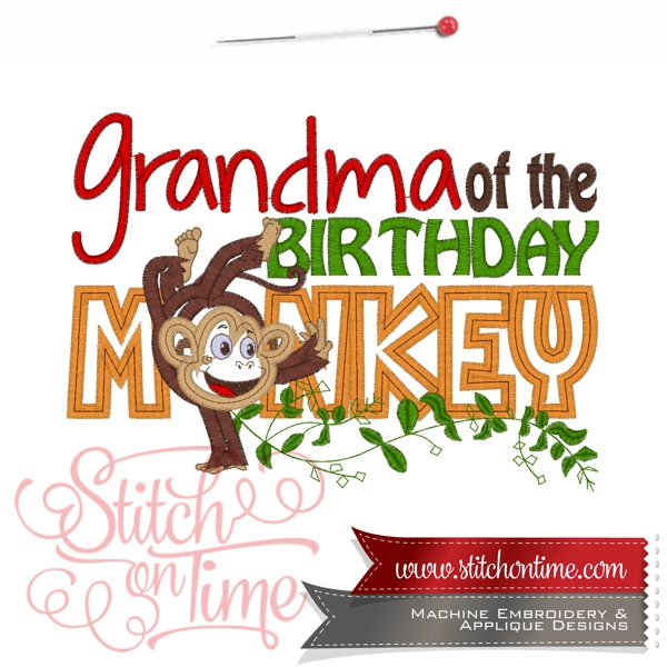 9086 Custom : Grandma Of The Birthday Monkey Applique 5x7