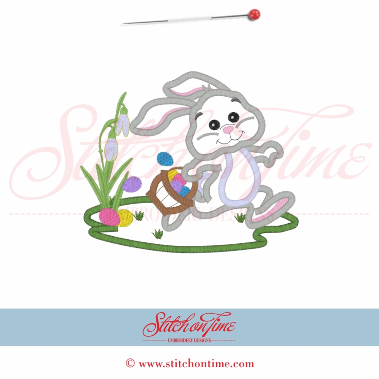 136 Easter : Bunny Rabbit With Egg Basket Applique 5x7
