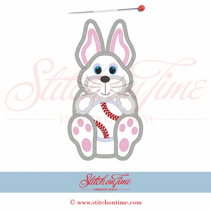 138 Easter : Bunny Rabbit With Baseball Applique 5x7