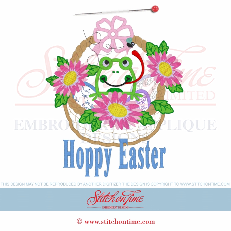 170 Easter : Hoppy Easter Frog Basket Applique 3 Hoops Sizes