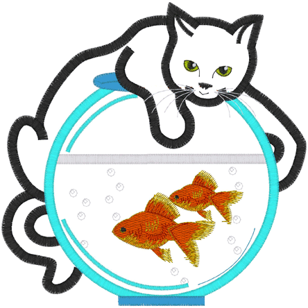 Fish (A17) Cat & Fish Bowl Applique 5x7