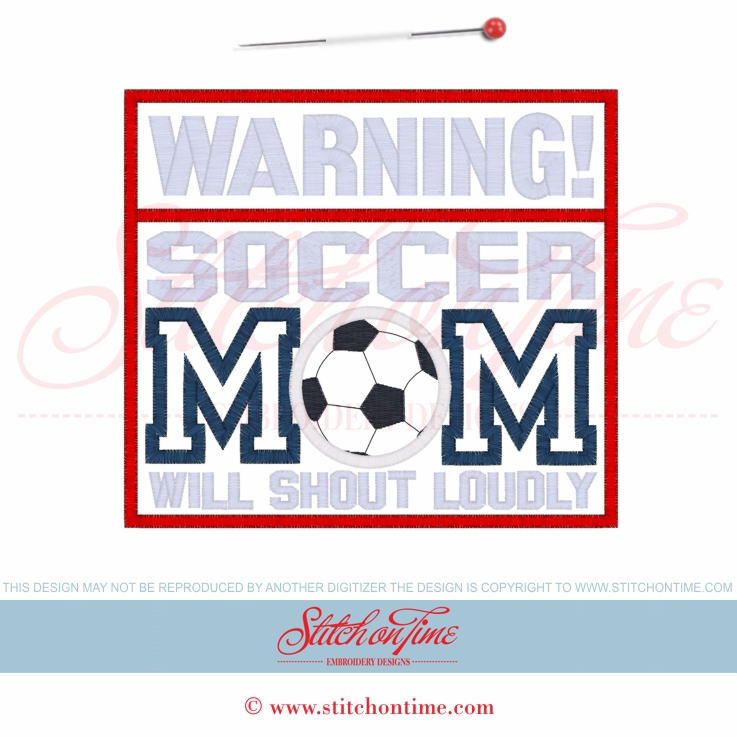 79 Football : Warning Soccer Mom Applique 6x10