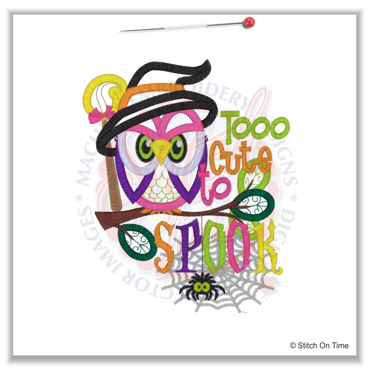 266 Halloween : Tooo Cute Witch Owl Applique 5x7