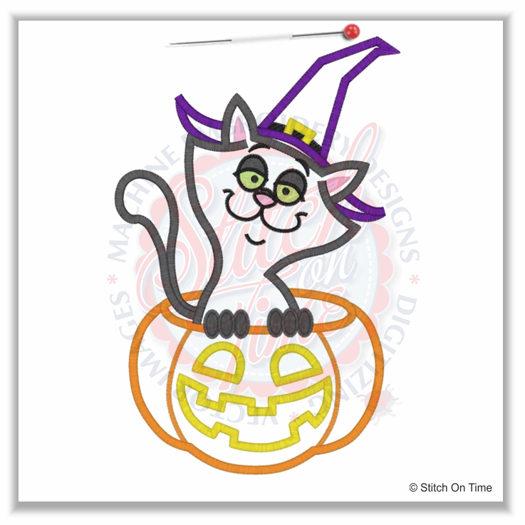 267 Halloween : Cat In Pumpkin Applique 6x10