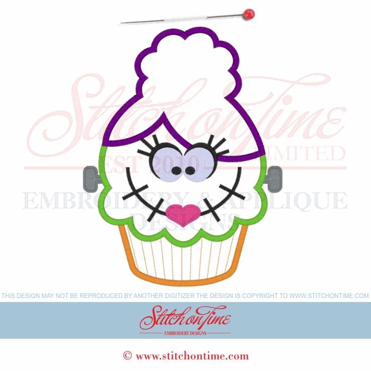 4 Halloween Cupcake : Mrs Frankinstein Applique 3 sizes